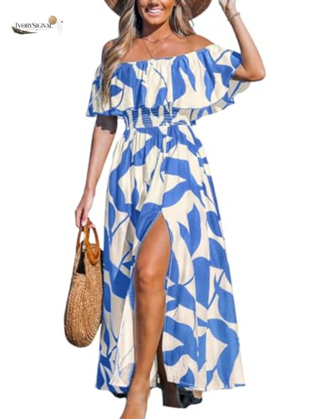 Ruffle Floral Maxi Dress Off Shoulder Short Sleeve Slit Backless Summer Beach